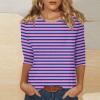 3/4 Length Sleeve Womens Tops Striped Casual Crew Neck T Shirts Loose Fit Color Block Business Dressy Blouses Summer Tops for Women 2025 Striped Tshirt Women Women's T-Shirts, Purple, X-Large view 2