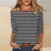 3/4 Length Sleeve Womens Tops Striped Casual Crew Neck T Shirts Loose Fit Color Block Business Dressy Blouses Summer Tops for Women 2025 Striped Tshirt Women Women's T-Shirts, Black, X-Large view 2