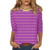 3/4 Length Sleeve Womens Tops Striped Casual Crew Neck T Shirts Loose Fit Color Block Business Dressy Blouses Summer Tops for Women 2025 Striped Tshirt Women Women's T-Shirts, Hot Pink, Large view 1