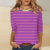 3/4 Length Sleeve Womens Tops Striped Casual Crew Neck T Shirts Loose Fit Color Block Business Dressy Blouses Summer Tops for Women 2025 Striped Tshirt Women Women's T-Shirts, Hot Pink, Large view 2