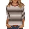 3/4 Length Sleeve Womens Tops Striped Casual Crew Neck T Shirts Loose Fit Color Block Business Dressy Blouses Summer Tops for Women 2025 Striped Tshirt Women Women's T-Shirts, Brown, XX-Large
