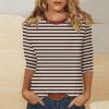 3/4 Length Sleeve Womens Tops Striped Casual Crew Neck T Shirts Loose Fit Color Block Business Dressy Blouses Summer Tops for Women 2025 Striped Tshirt Women Women's T-Shirts, Brown, XX-Large view 2