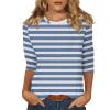 3/4 Length Sleeve Womens Tops Striped Casual Crew Neck T Shirts Loose Fit Color Block Business Dressy Blouses Summer Tops for Women 2025 Striped Tshirt Women Women's T-Shirts, Sky Blue, Large view 1