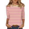 3/4 Length Sleeve Womens Tops Striped Casual Crew Neck T Shirts Loose Fit Color Block Business Dressy Blouses Summer Tops for Women 2025 Striped Tshirt Women Women's T-Shirts, Light Pink, Large view 1
