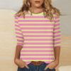 3/4 Length Sleeve Womens Tops Striped Casual Crew Neck T Shirts Loose Fit Color Block Business Dressy Blouses Summer Tops for Women 2025 Striped Tshirt Women Women's T-Shirts, Light Pink, Large view 2