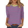 3/4 Length Sleeve Womens Tops Striped Casual Crew Neck T Shirts Loose Fit Color Block Business Dressy Blouses Summer Tops for Women 2025 Striped Tshirt Women Women's T-Shirts, Purple, X-Large view 1