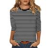 3/4 Length Sleeve Womens Tops Striped Casual Crew Neck T Shirts Loose Fit Color Block Business Dressy Blouses Summer Tops for Women 2025 Striped Tshirt Women Women's T-Shirts, Black, XX-Large view 1