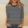 3/4 Length Sleeve Womens Tops Striped Casual Crew Neck T Shirts Loose Fit Color Block Business Dressy Blouses Summer Tops for Women 2025 Striped Tshirt Women Women's T-Shirts, Black, XX-Large view 2