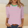3/4 Length Sleeve Womens Tops Striped Casual Crew Neck T Shirts Loose Fit Color Block Business Dressy Blouses Summer Tops for Women 2025 Striped Tshirt Women Women's T-Shirts, Pink, 3X-Large view 2