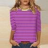 3/4 Length Sleeve Womens Tops Striped Casual Crew Neck T Shirts Loose Fit Color Block Business Dressy Blouses Summer Tops for Women 2025 Striped Tshirt Women Women's T-Shirts, Hot Pink, X-Large view 2
