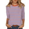 3/4 Length Sleeve Womens Tops Striped Casual Crew Neck T Shirts Loose Fit Color Block Business Dressy Blouses Summer Tops for Women 2025 Striped Tshirt Women Women's T-Shirts, Orange, Medium view 1