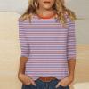 3/4 Length Sleeve Womens Tops Striped Casual Crew Neck T Shirts Loose Fit Color Block Business Dressy Blouses Summer Tops for Women 2025 Striped Tshirt Women Women's T-Shirts, Orange, Medium view 2