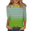 3/4 Length Sleeve Womens Tops Striped Casual Crew Neck T Shirts Loose Color Block Business Dressy Blouses Summer Tops for Women 2025 Striped Tshirt Women Women's T-Shirts, Fluorescent Green, 3X-Large view 1