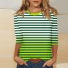 3/4 Length Sleeve Womens Tops Striped Casual Crew Neck T Shirts Loose Color Block Business Dressy Blouses Summer Tops for Women 2025 Striped Tshirt Women Women's T-Shirts, Fluorescent Green, 3X-Large view 2