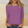 3/4 Length Sleeve Womens Tops Striped Casual Crew Neck T Shirts Loose Fit Color Block Business Dressy Blouses Summer Tops for Women 2025 Striped Tshirt Women Women's T-Shirts, Purple, 3X-Large view 2