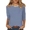 3/4 Length Sleeve Womens Tops Striped Casual Crew Neck T Shirts Loose Fit Color Block Business Dressy Blouses Summer Tops for Women 2025 Striped Tshirt Women Women's T-Shirts, Blue, 3X-Large view 1