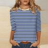 3/4 Length Sleeve Womens Tops Striped Casual Crew Neck T Shirts Loose Fit Color Block Business Dressy Blouses Summer Tops for Women 2025 Striped Tshirt Women Women's T-Shirts, Blue, 3X-Large view 2