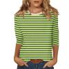 3/4 Length Sleeve Womens Tops Striped Casual Crew Neck T Shirts Loose Fit Color Block Business Dressy Blouses Summer Tops for Women 2025 Striped Tshirt Women Women's T-Shirts, Green, X-Large view 1