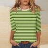3/4 Length Sleeve Womens Tops Striped Casual Crew Neck T Shirts Loose Fit Color Block Business Dressy Blouses Summer Tops for Women 2025 Striped Tshirt Women Women's T-Shirts, Green, X-Large view 2