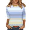 3/4 Length Sleeve Womens Tops Striped Casual Crew Neck T Shirts Loose Fit Color Block Business Dressy Blouses Summer Tops for Women 2025 Striped Tshirt Women Women's T-Shirts, Sky Blue, XX-Large view 1