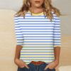 3/4 Length Sleeve Womens Tops Striped Casual Crew Neck T Shirts Loose Fit Color Block Business Dressy Blouses Summer Tops for Women 2025 Striped Tshirt Women Women's T-Shirts, Sky Blue, XX-Large view 2