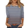 3/4 Length Sleeve Womens Tops Striped Casual Crew Neck T Shirts Loose Fit Color Block Business Dressy Blouses Summer Tops for Women 2025 Striped Tshirt Women Women's T-Shirts, Black, X-Large view 1