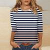 3/4 Length Sleeve Womens Tops Striped Casual Crew Neck T Shirts Loose Fit Color Block Business Dressy Blouses Summer Tops for Women 2025 Striped Tshirt Women Women's T-Shirts, Black, X-Large view 2