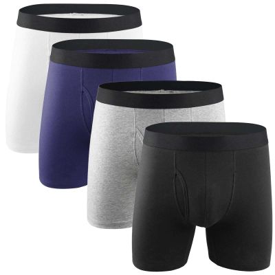 ALEPXS Safety Certification Men's Cotton Spandex Boxer Brief Breathable Sport Underwear Front Opening Comfortable 4 Pack(Color:Combination B,Size:XL-XLarge)