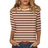 3/4 Length Sleeve Womens Tops Striped Casual Crew Neck T Shirts Loose Fit Color Block Business Dressy Blouses Summer Tops for Women 2025 Striped Tshirt Women Women's T-Shirts, Wine, XX-Large view 1