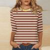 3/4 Length Sleeve Womens Tops Striped Casual Crew Neck T Shirts Loose Fit Color Block Business Dressy Blouses Summer Tops for Women 2025 Striped Tshirt Women Women's T-Shirts, Wine, XX-Large view 2