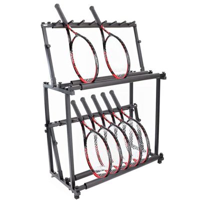 Racket storage rack,Tennis Racket Storage Rack, Badminton Racket Display Rack, Black 2-Tier Training Equipment Organizers Holder Organize Your Sports Racket Items Together and Will Save a Lot Of Space