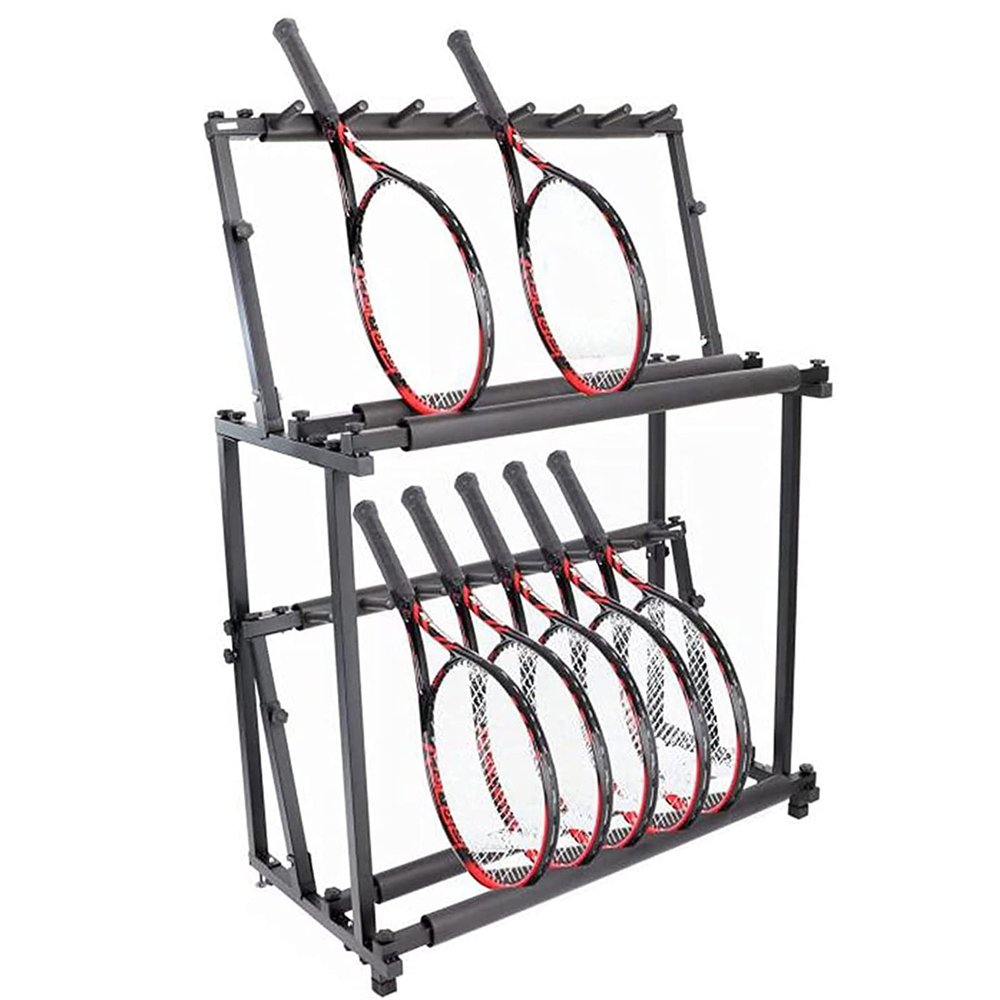 Racket storage rack,Tennis Racket Storage Rack, Badminton Racket Display Rack, Black 2-Tier Training Equipment Organizers Holder Organize Your Sports Racket Items Together and Will Save a Lot Of Space