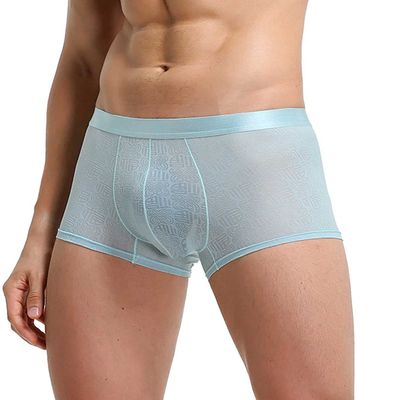 ALEPXS Safety Certification 3 Pack Men Boxer Briefs Shorts Soft Underpants See-Through Translucent Sexy Underwear Trunk for Man(Color:Light Blue,Size:XXL-XXLarge)