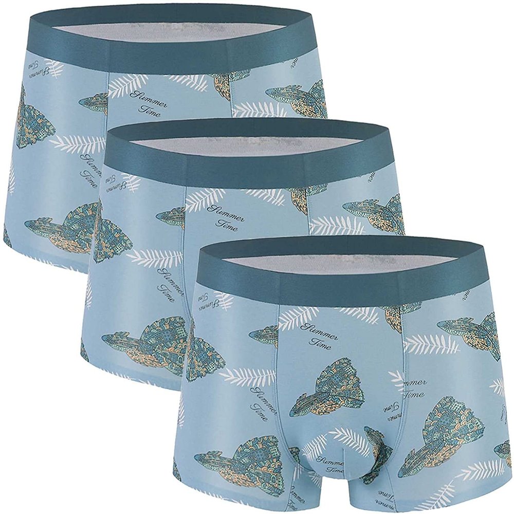ALEPXS Safety Certification Men's Regular Leg Modal Boxer Briefs Elasticity Underwear Seamless Breathable 3 Pack(Color:Mist Blue,Size:XL-XLarge)