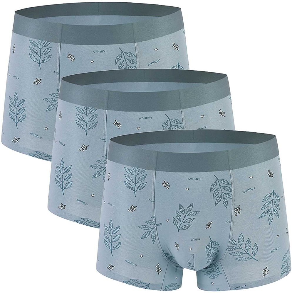 ALEPXS Safety Certification Men's Regular Leg Modal Boxer Briefs Elasticity Underwear Seamless Breathable 3 Pack(Color:Light Blue,Size:3XL-3XLarge)