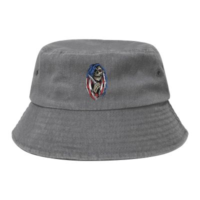 Angel of Death with Dagger in Hand Denim Bucket Hat Adult Unisex Fishing Sun Hat Gray