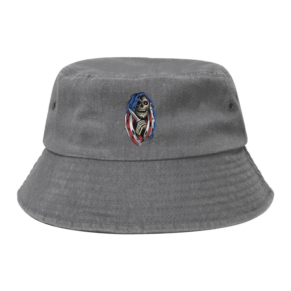 Angel of Death with Dagger in Hand Denim Bucket Hat Adult Unisex Fishing Sun Hat Gray