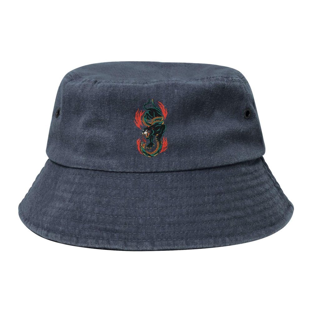 Black Panther vs Giant Snake Denim Bucket Hat Adult Unisex Fishing Sun Hat Navy Blue