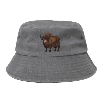 Brown Buffalo Denim Bucket Hat Adult Unisex Fishing Sun Hat Gray