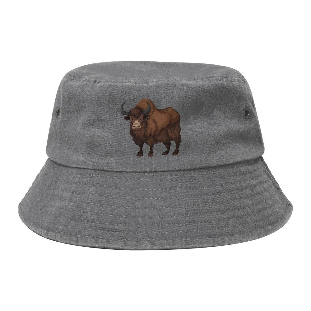 Brown Buffalo Denim Bucket Hat Adult Unisex Fishing Sun Hat Gray