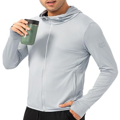 Merhotrd Men's UPF 50+ Light Jacket Sun Protection Hooded Long Sleeve Cooling Shirt with Pocket Outdoors Fishing Hiking Shirt (US, Alpha, X-Large, Regular, Regular, Light Gray)