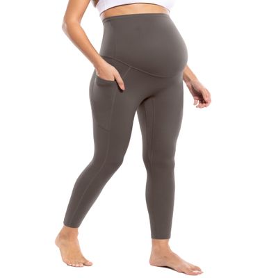 POSHDIVAH Women's Maternity Workout Leggings with Pockets Over The Belly Pregnant Activewear Exercise Work Yoga Pants Coffee X-Large