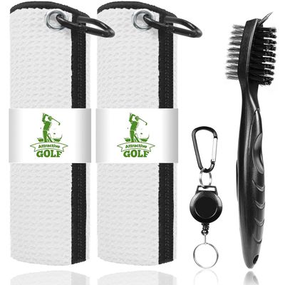 ATTRACTIVE Golf Towels, Microfiber Waffle Pattern Towels - Golf Club Brush with Cleaning (White)