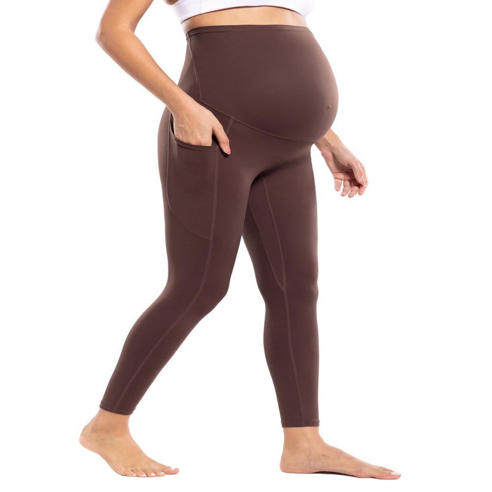 POSHDIVAH Maternity Workout Leggings with Pockets Taupe X-Large