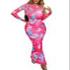 PRETTYGARDEN Women's Bodycon Maxi Dress Fall Spring Fashion Long Sleeve Floral Print Tight Fitted Party Club Ruched Dresses (Rose Red,Large) view 1