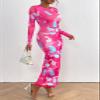 PRETTYGARDEN Women's Bodycon Maxi Dress Fall Spring Fashion Long Sleeve Floral Print Tight Fitted Party Club Ruched Dresses (Rose Red,Large) view 3