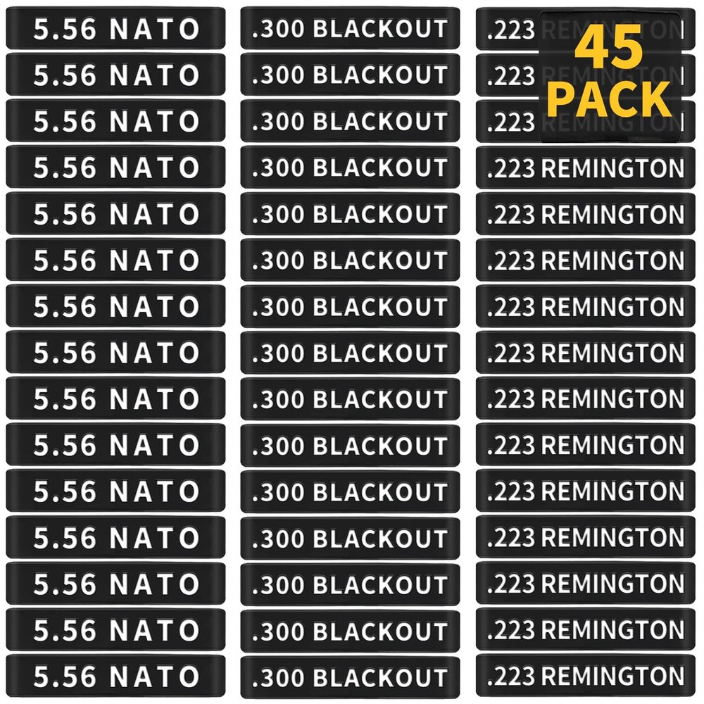 45 Pack Miaozhun Magazine Marking Bands, 5.56 NATO, .223 Remington, .300 Blackout Magazine Caliber Identification (Black - White)