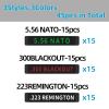 45 Pack Miaozhun Magazine Marking Bands, 5.56 NATO, .223 Remington, .300 Blackout Magazine Caliber Identification (Black Base with Red/Green/White Lettering) view 3