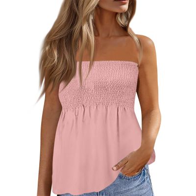 Bandana Swimsuits for Women - Strapless Tube Top Dress Shirts (2-Pink, X-Large)