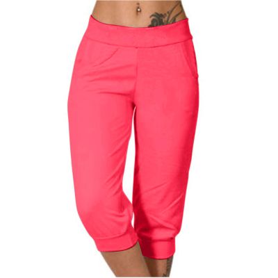 NineFit Basics Cyber of Monday Deals 2024 Capri Pants for Women Summer Stretchy Elastic Waist Joggers Exercise Workout Stylish Sweatpants with Pockets, Medium, A03#hot Pink